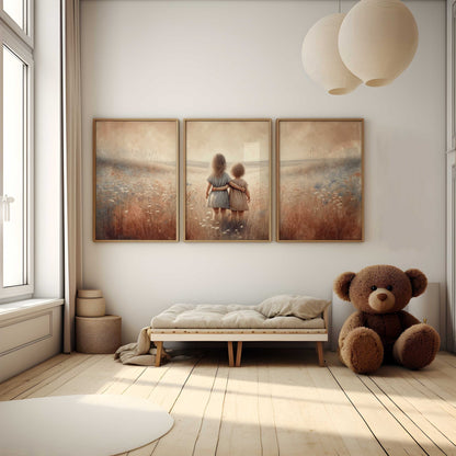 Sister Wall Art, Shared Room Decor, Floral Paintings for Girls - WildfieldPrints