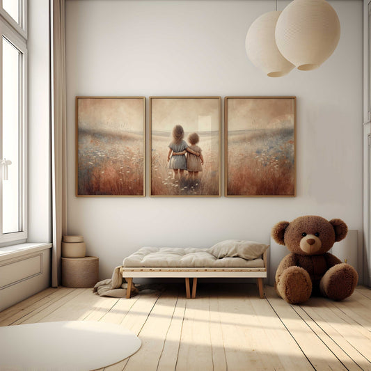 Sister Wall Art, Shared Room Decor, Floral Paintings for Girls - WildfieldPrints