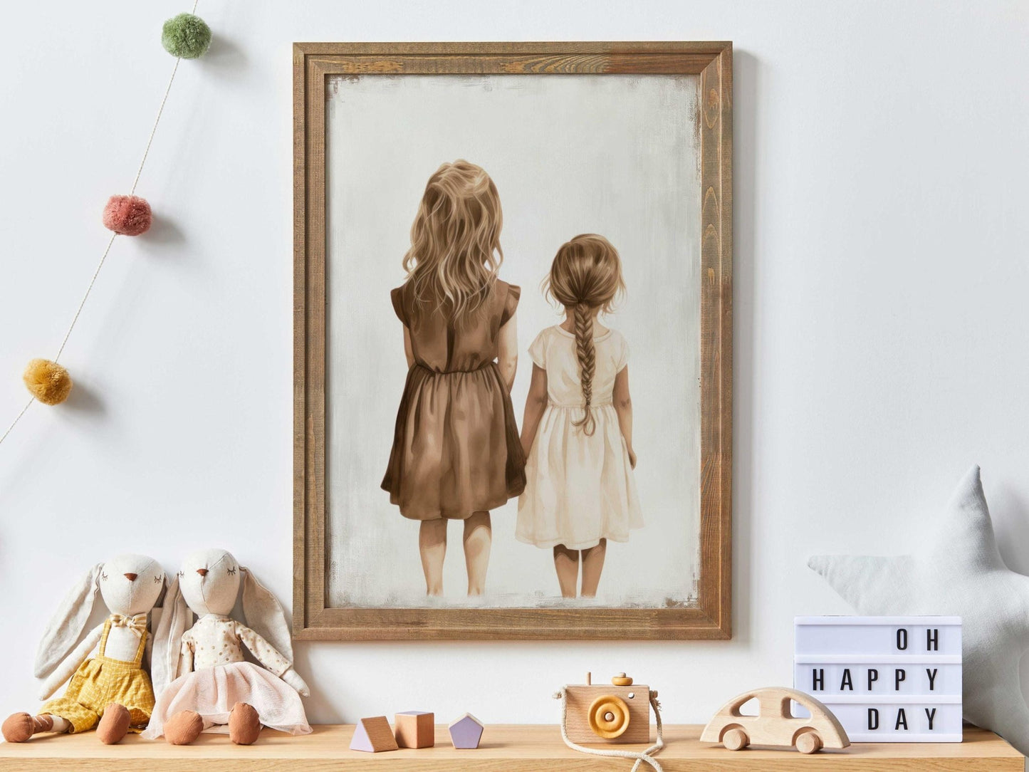 Sister Wall Art, Sister Room Decor, Vintage Sister Painting, Shared Sister Bedroom Print, Girls Room, Two Girls Print, Printable Girl Art - My Store