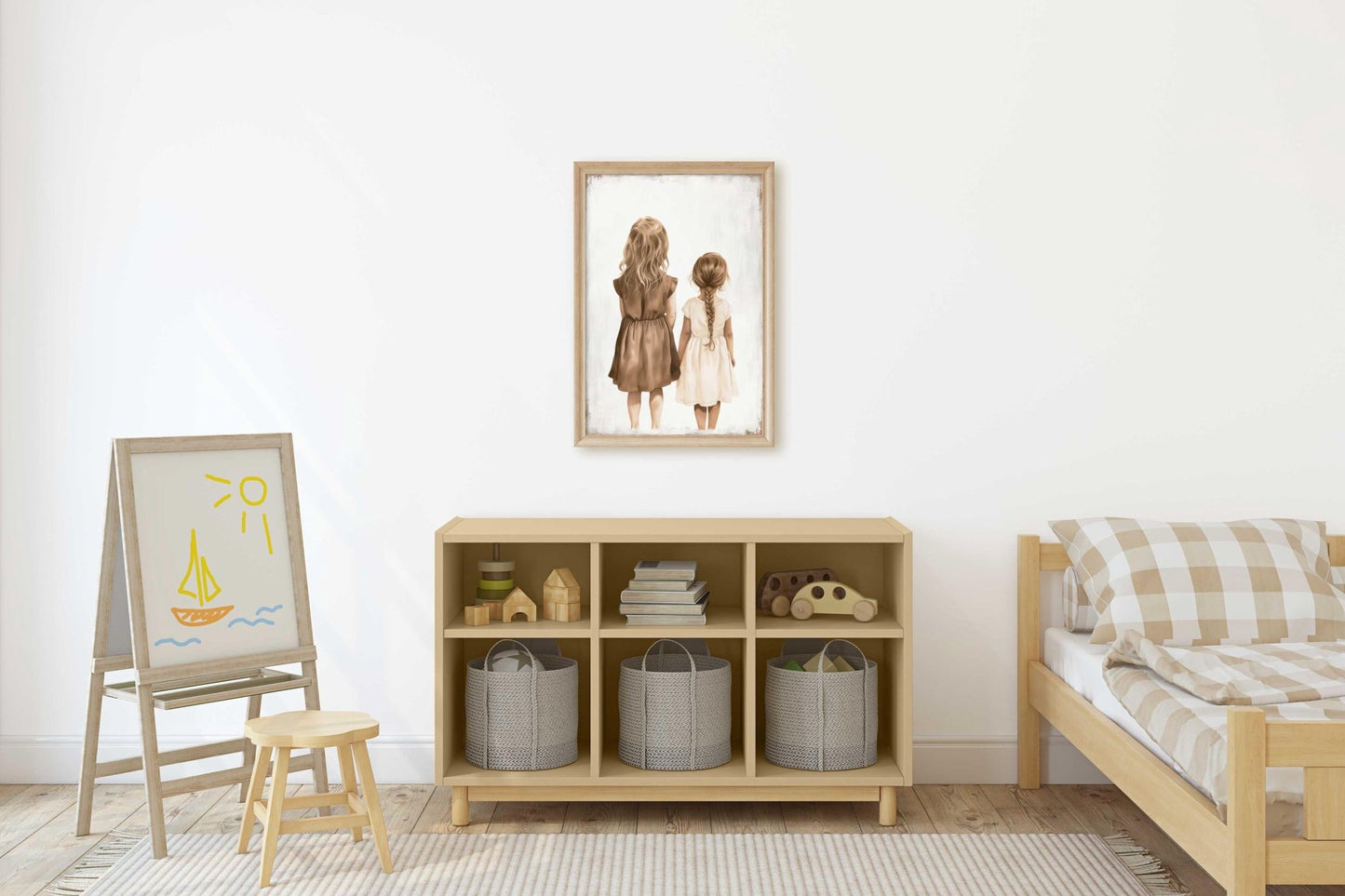 Sister Wall Art, Sister Room Decor, Vintage Sister Painting, Shared Sister Bedroom Print, Girls Room, Two Girls Print, Printable Girl Art - My Store