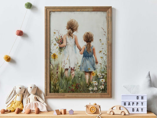 Sister Wall Art, Sisterhood Decor, Floral Girls Room Accents - WildfieldPrints