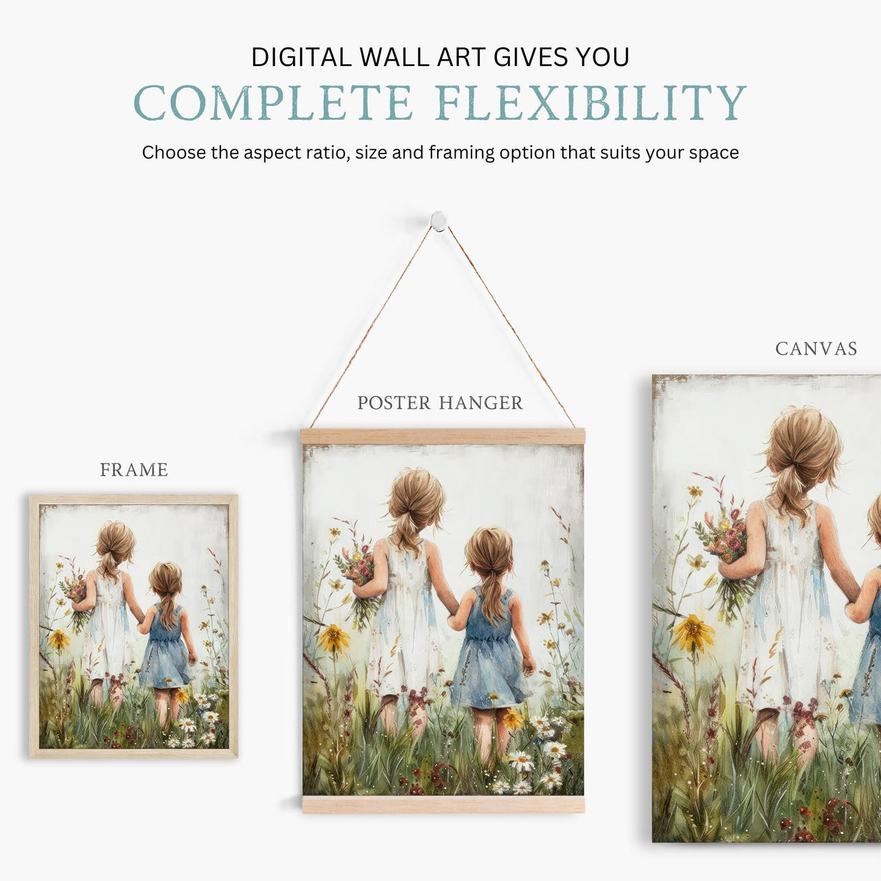 Two Sisters Wall Art – Floral Girls Room Print