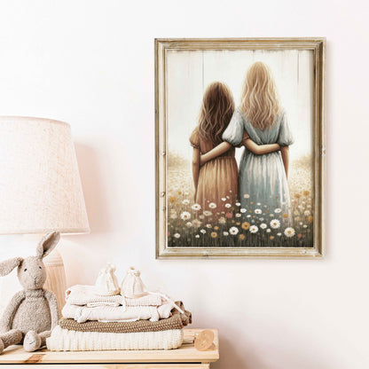 Sister Wall Art, Vintage Sisterhood Decor, BFF Best Friends Print - WildfieldPrints