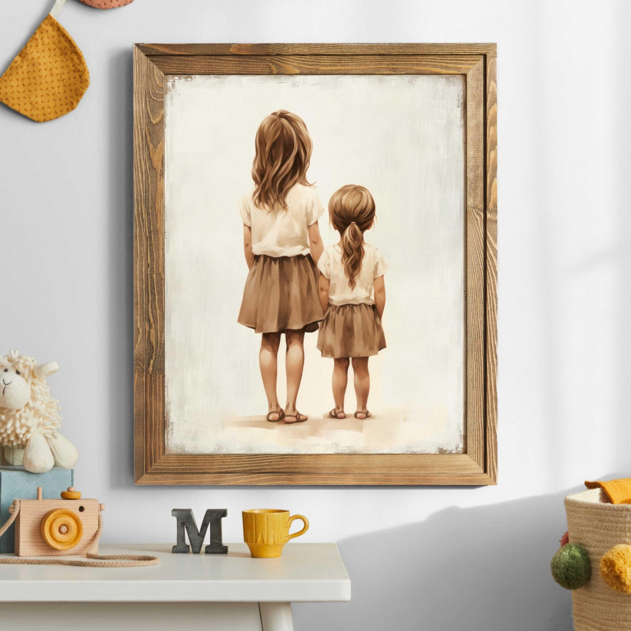 Two Young Sisters Wall Art – Family Shared Room Decor