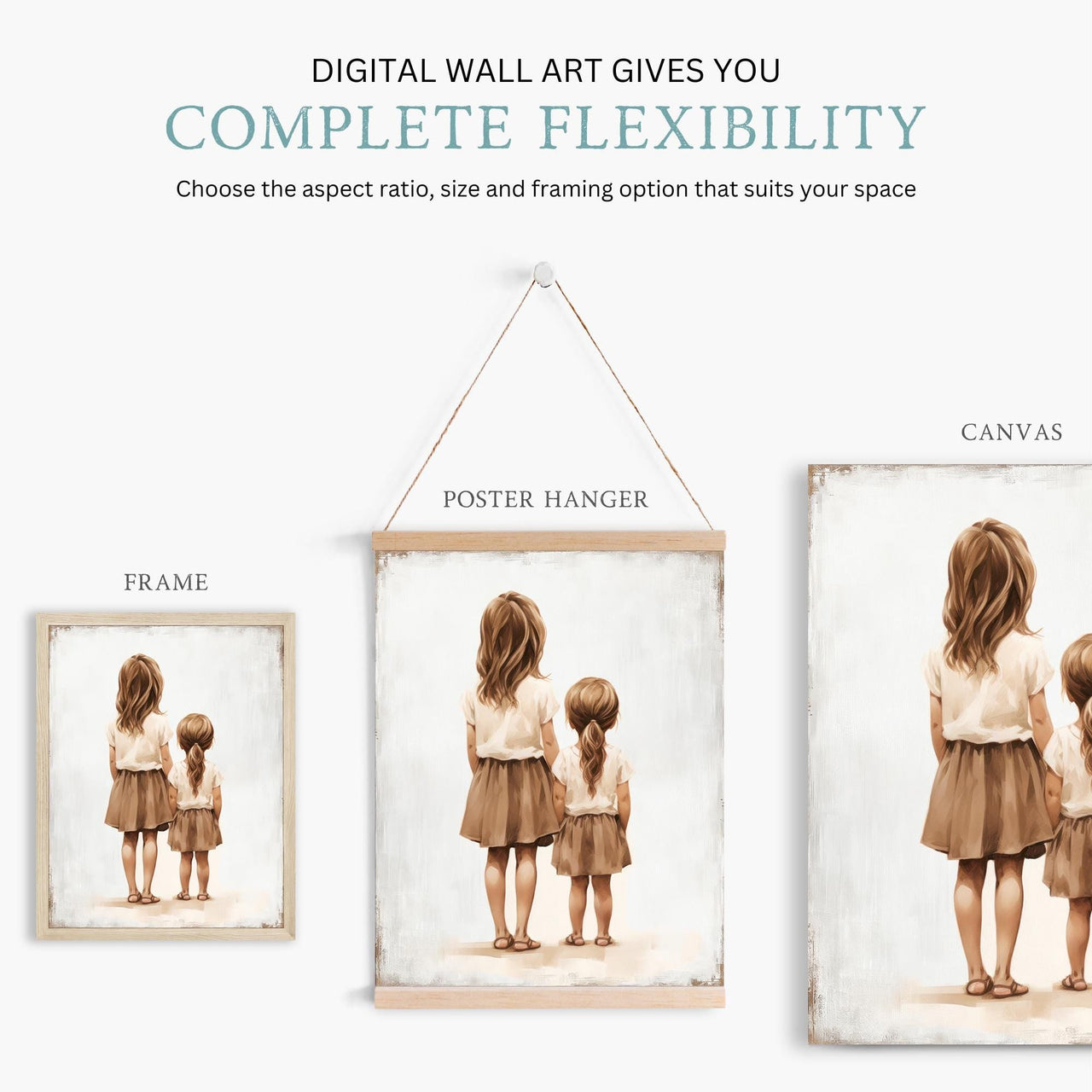 Two Young Sisters Wall Art – Family Shared Room Decor