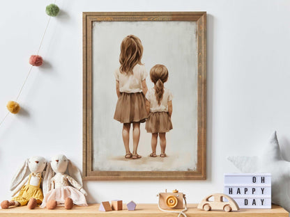 Sister Wall Art, Vintage Sisterhood Decor, Shared Room Print - WildfieldPrints