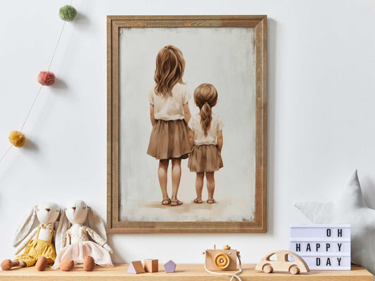 Sister Wall Art, Vintage Sisterhood Decor, Shared Room Print - WildfieldPrints