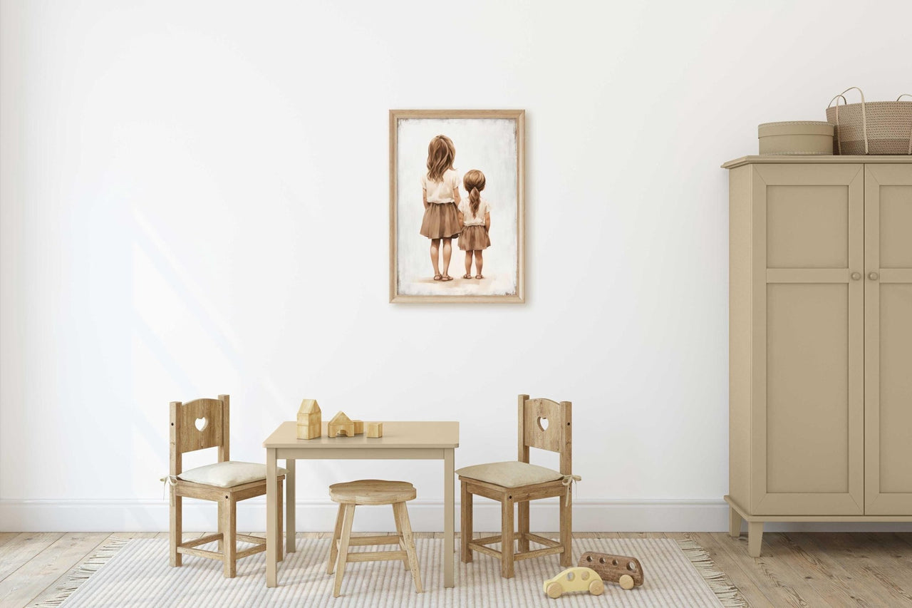 Two Young Sisters Wall Art – Family Shared Room Decor