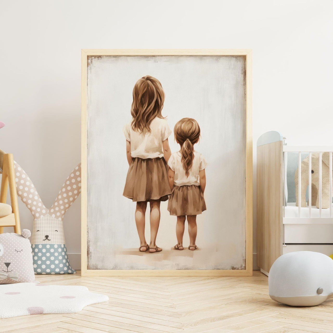 Two Young Sisters Wall Art – Family Shared Room Decor