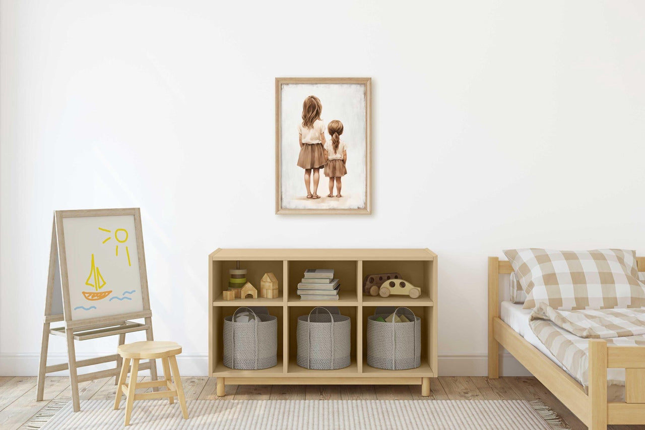 Two Young Sisters Wall Art – Family Shared Room Decor