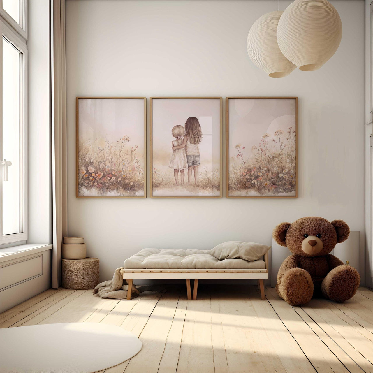 Wildflower Wall Art – Floral Shared Kids Room Print • Set of 3