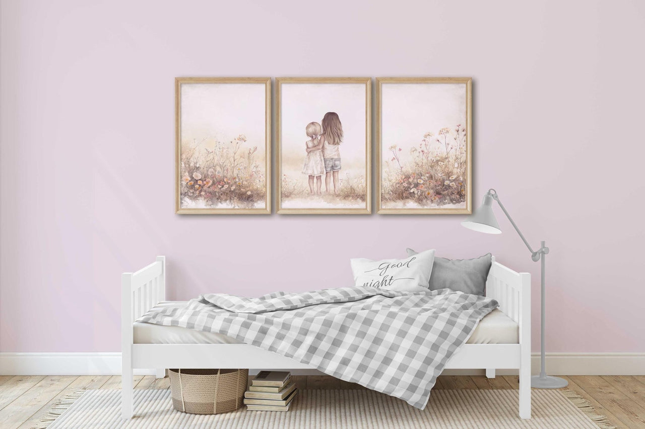 Wildflower Wall Art – Floral Shared Kids Room Print • Set of 3