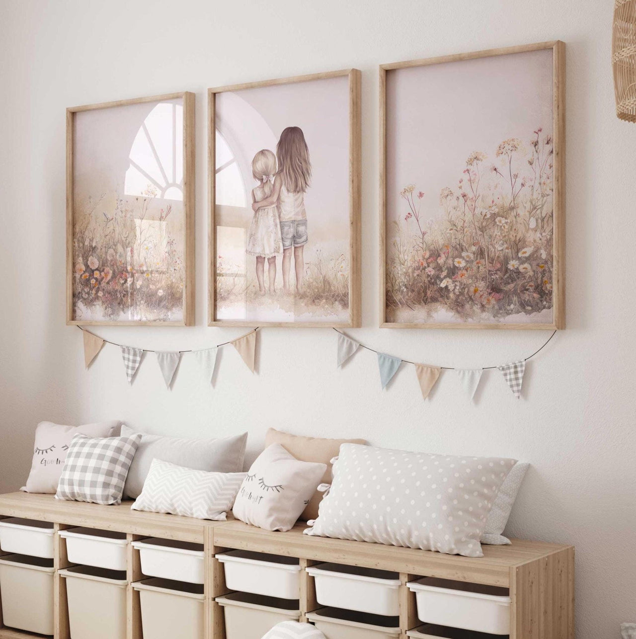 Wildflower Wall Art – Floral Shared Kids Room Print • Set of 3