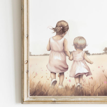Sister Wall Prints, Sibling Room Decor, Deer & Bunny Art for Kids - WildfieldPrints
