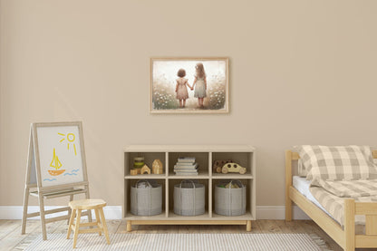 Sisterhood Art, Vintage Sister Painting, Best Friends Decor - WildfieldPrints