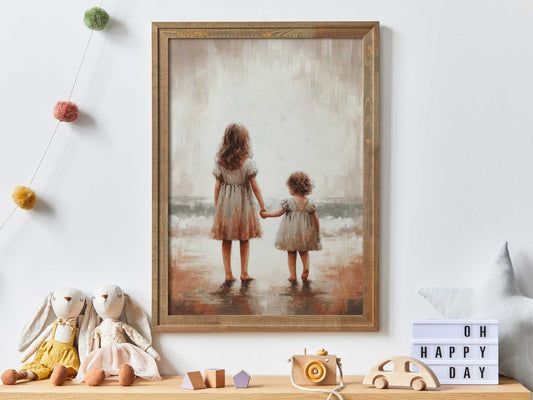 Sisterhood Art, Vintage Sister Print, Beach Nursery Decor - WildfieldPrints