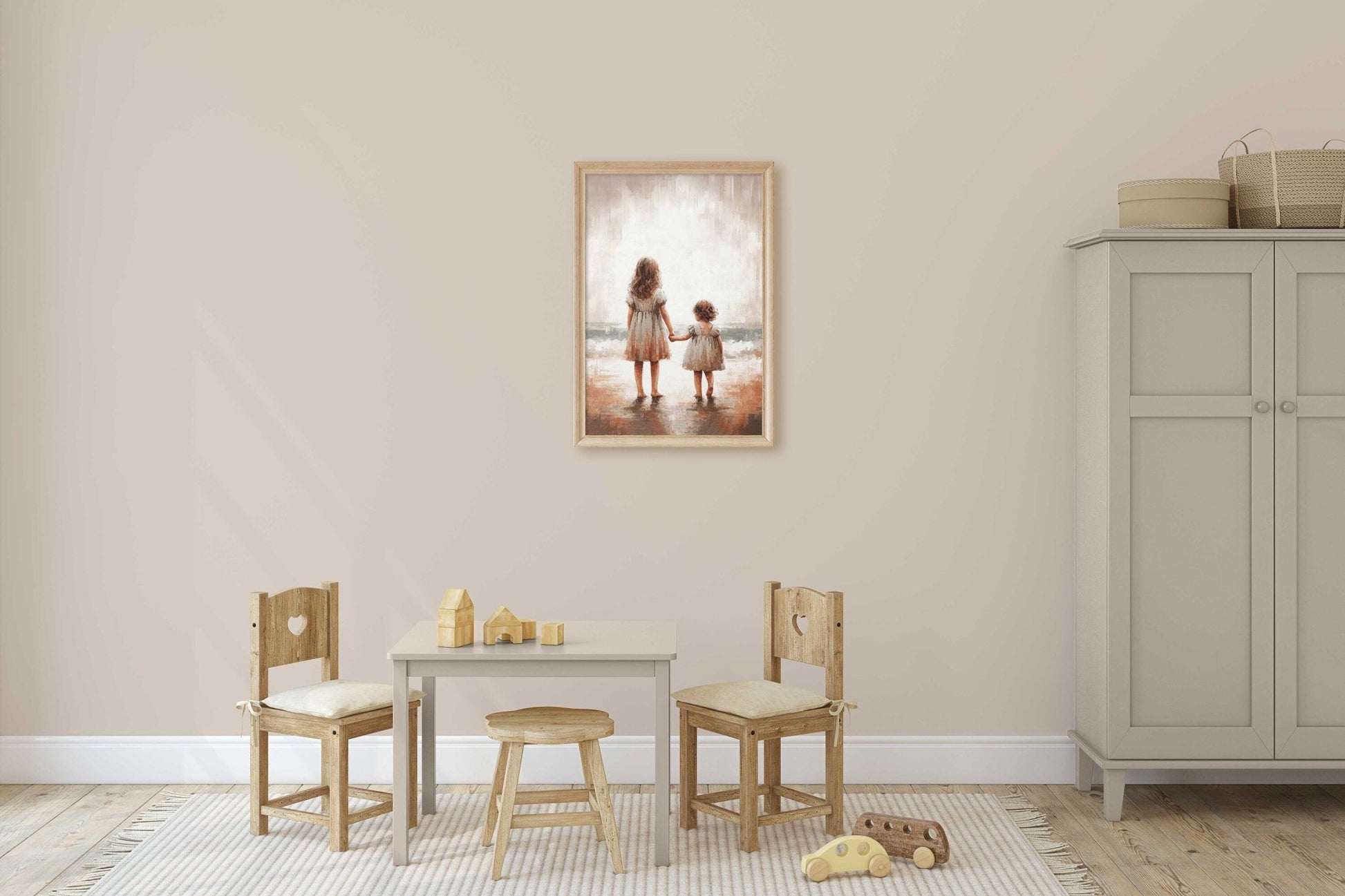 Sisterhood Art, Vintage Sister Print, Beach Nursery Decor - WildfieldPrints