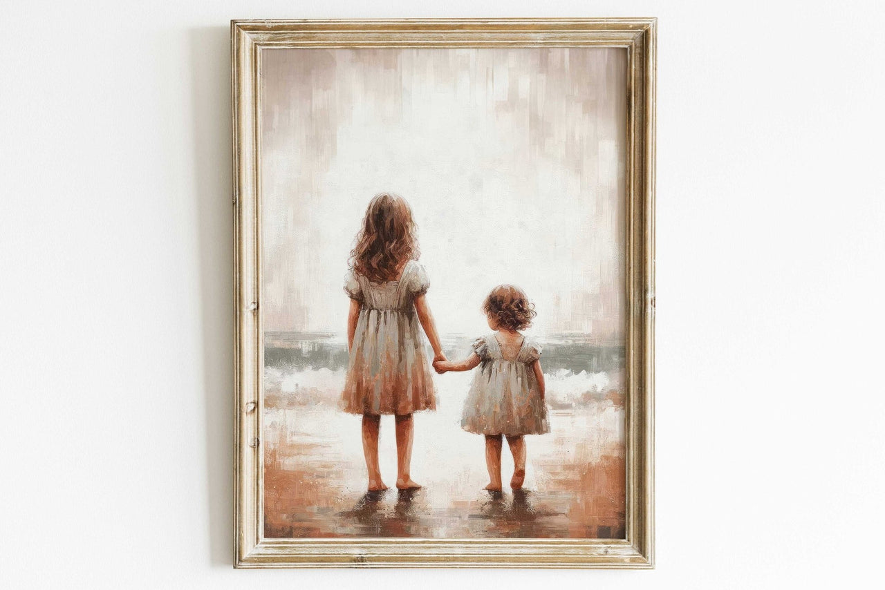 Seaside Sisters Wall Art – Vintage Girls Room Print