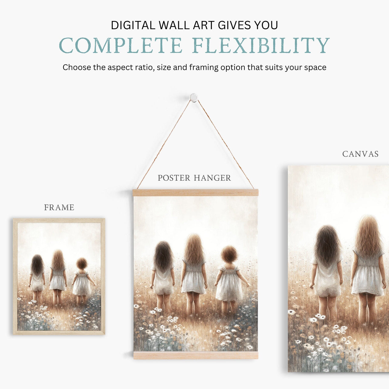 Three Sisters Wall Art – Family Girls Room Print
