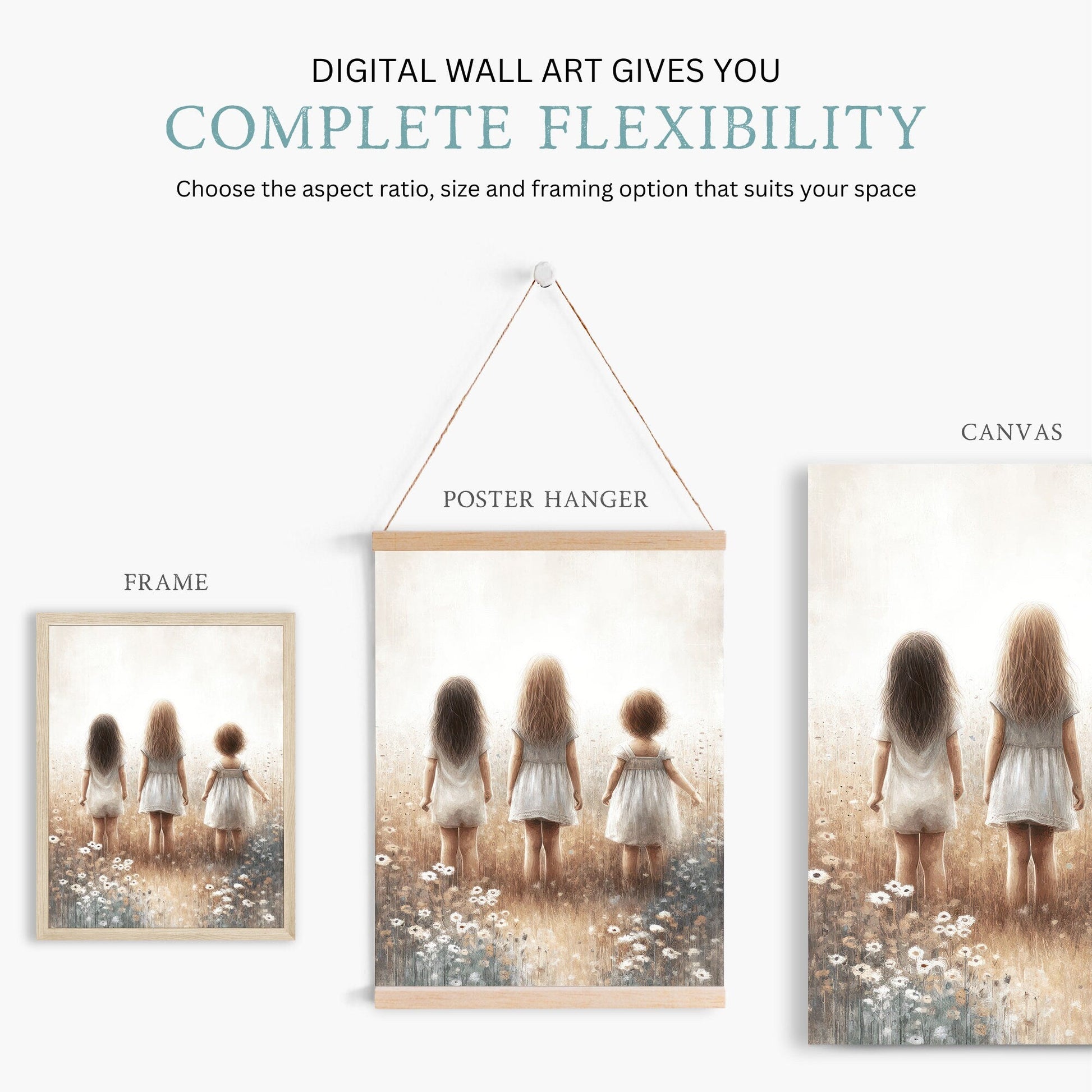 Sisterhood Art, Vintage Sister Print, Shared Room Decor - WildfieldPrints