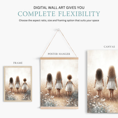 Sisterhood Art, Vintage Sister Print, Shared Room Decor - WildfieldPrints