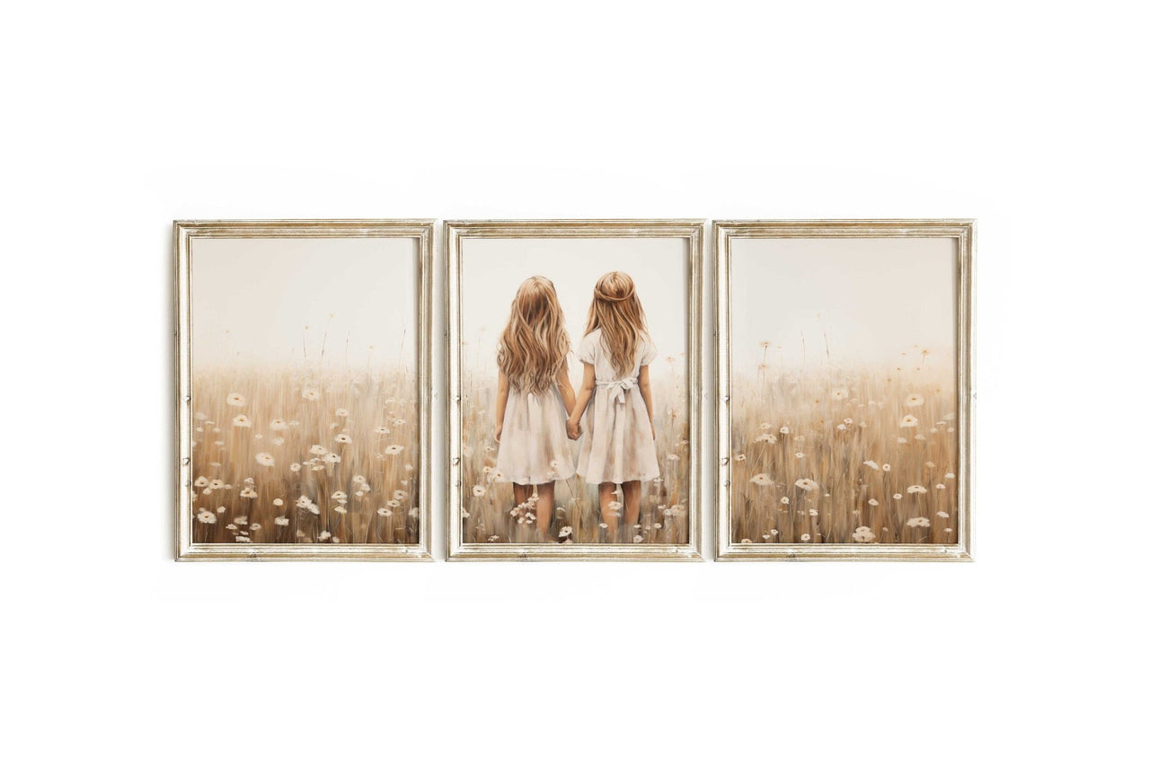 Twin Sister Wall Art – Sibling Girls Room Print • Set of 3