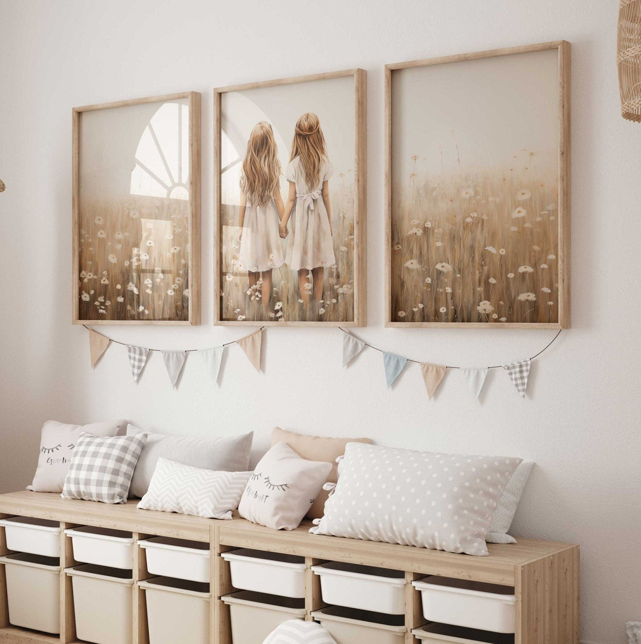 Twin Sister Wall Art – Sibling Girls Room Print • Set of 3