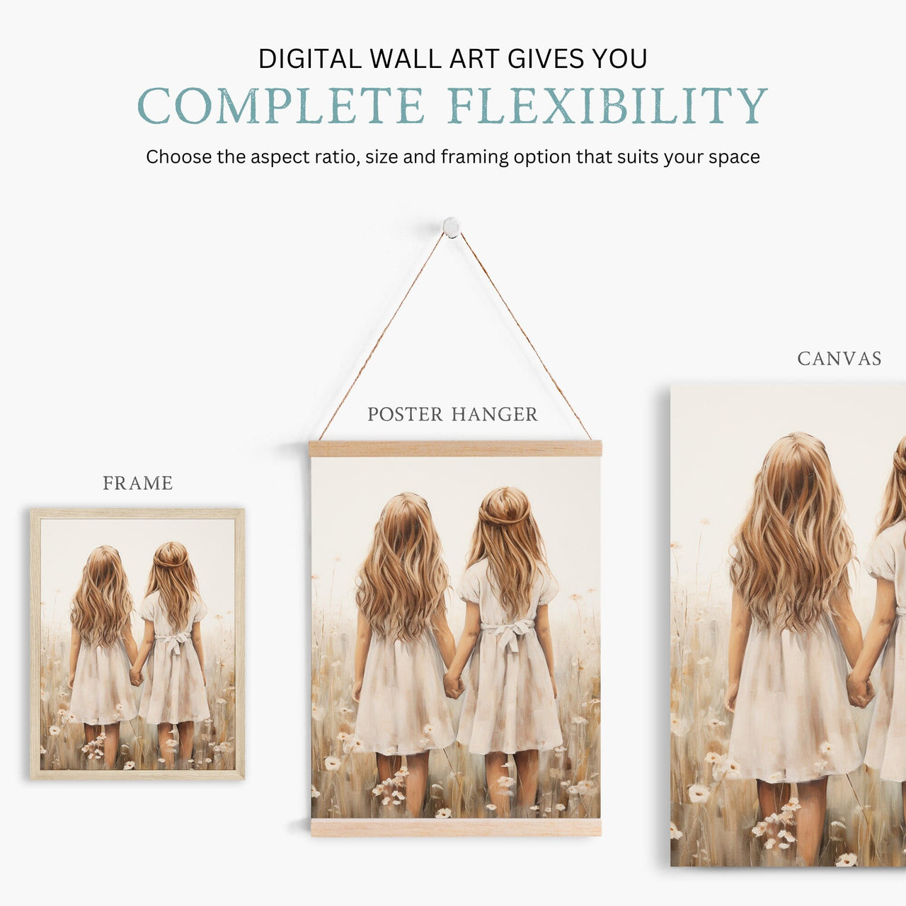 Twin Sister Wall Art – Sibling Girls Room Print • Set of 3