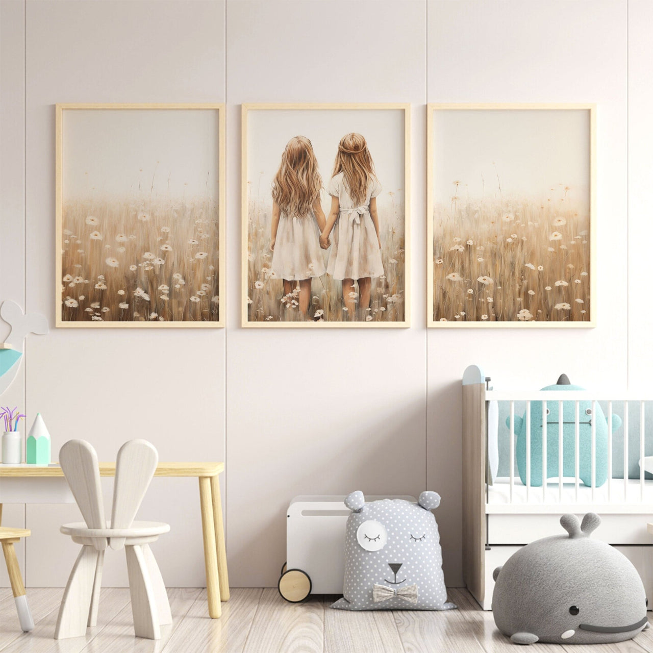 Twin Sister Wall Art – Sibling Girls Room Print • Set of 3