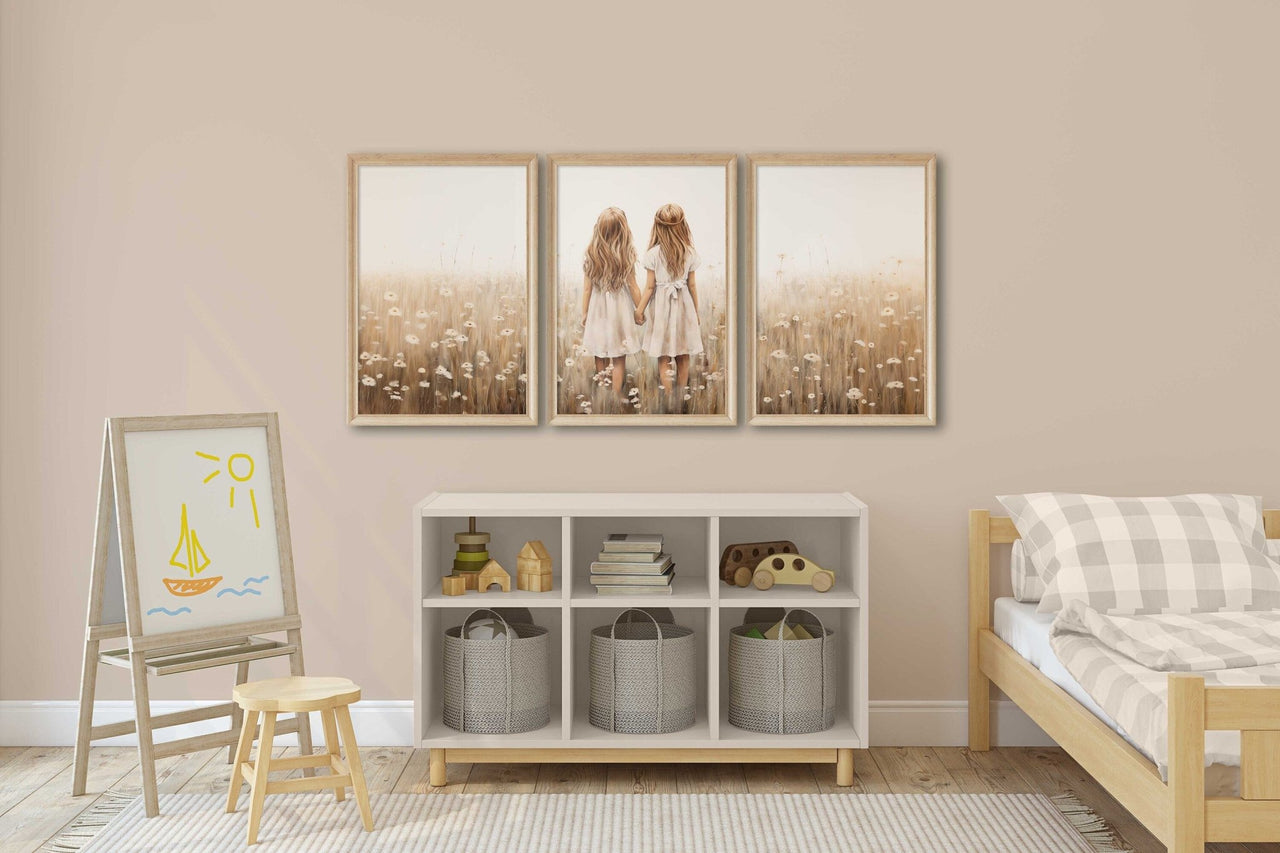 Twin Sister Wall Art – Sibling Girls Room Print • Set of 3