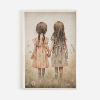 Sisterhood Wall Art, Best Friends Print, Vintage Twin Sister Decor - WildfieldPrints