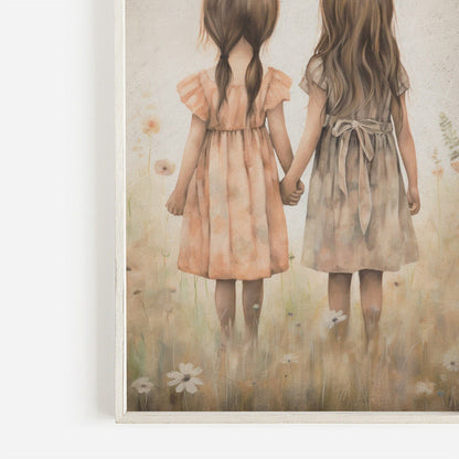 Sisterhood Wall Art, Best Friends Print, Vintage Twin Sister Decor - WildfieldPrints