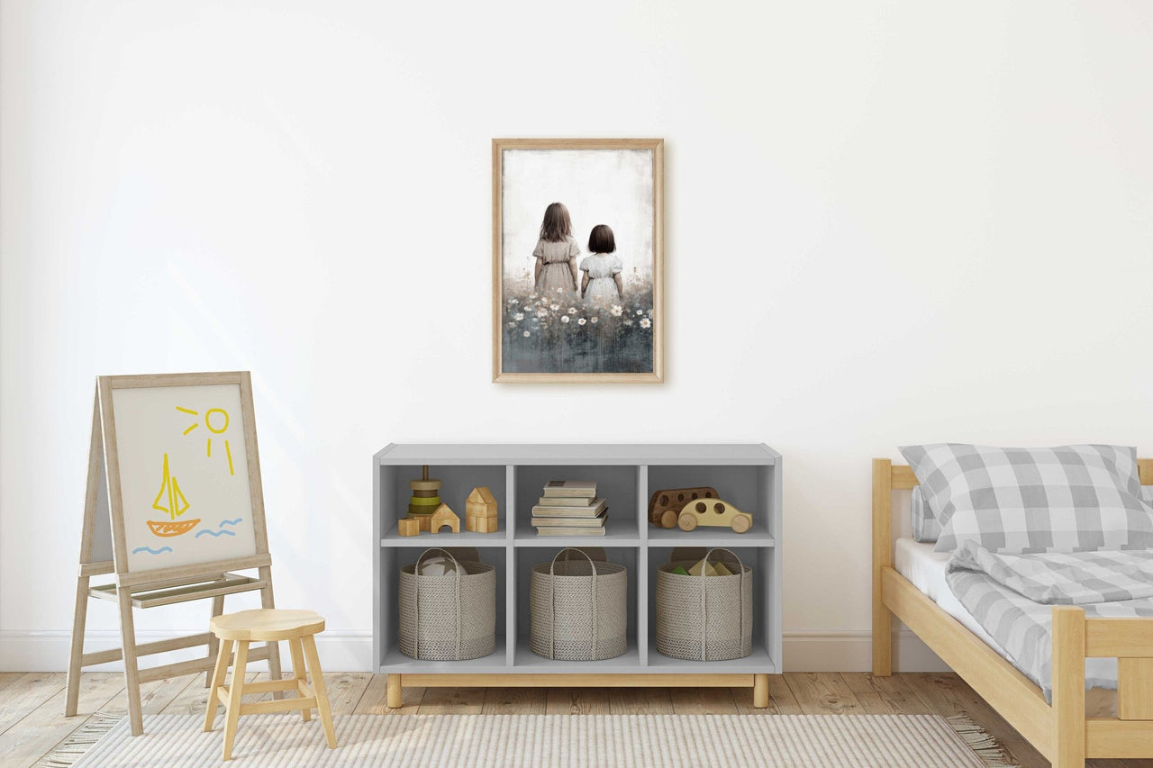 Two Little Sisters Print – Childhood Girls Room Wall Decor