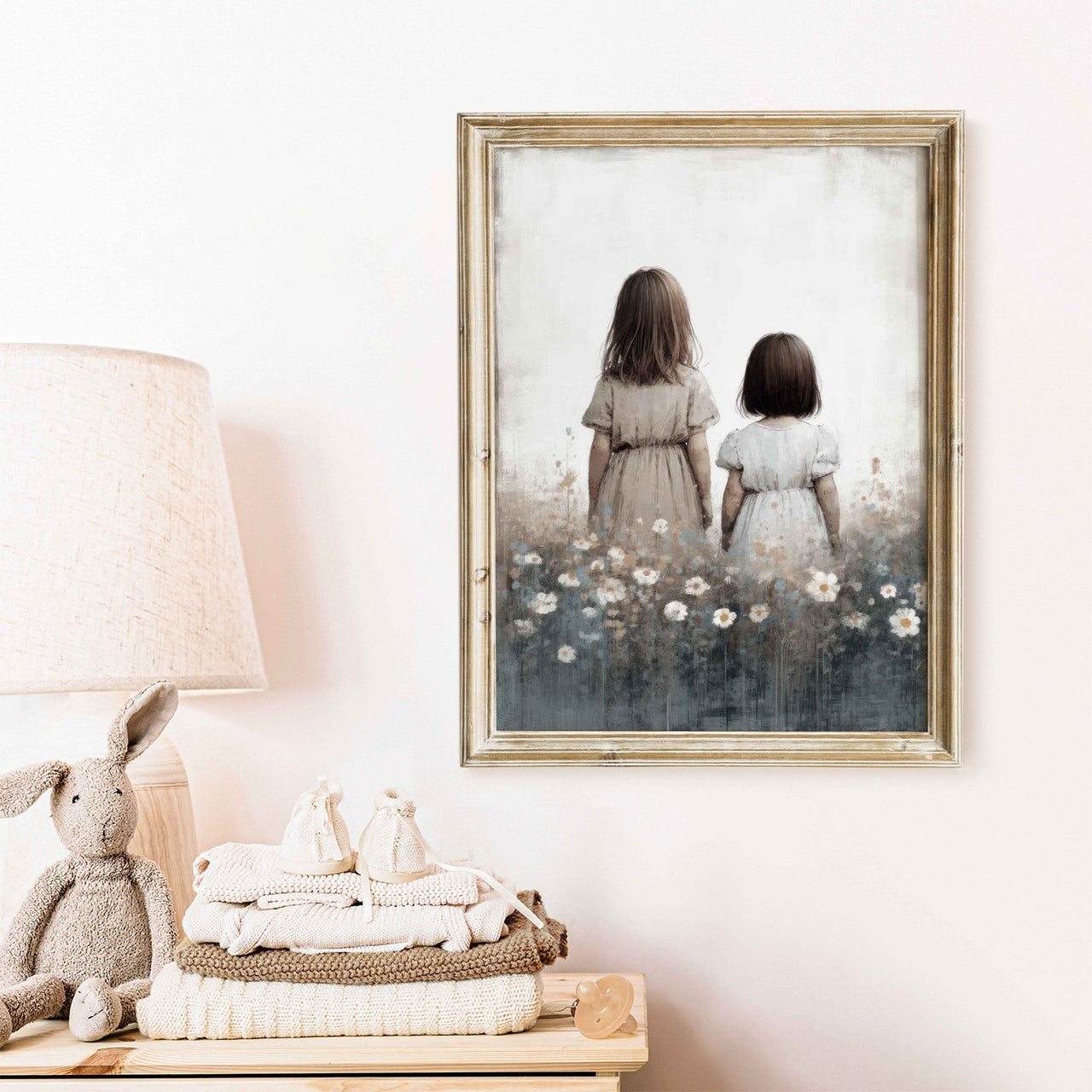 Two Little Sisters Print – Childhood Girls Room Wall Decor