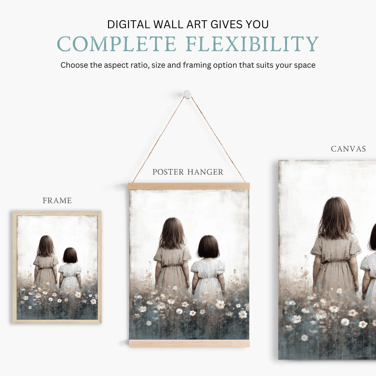 Two Little Sisters Print – Childhood Girls Room Wall Decor
