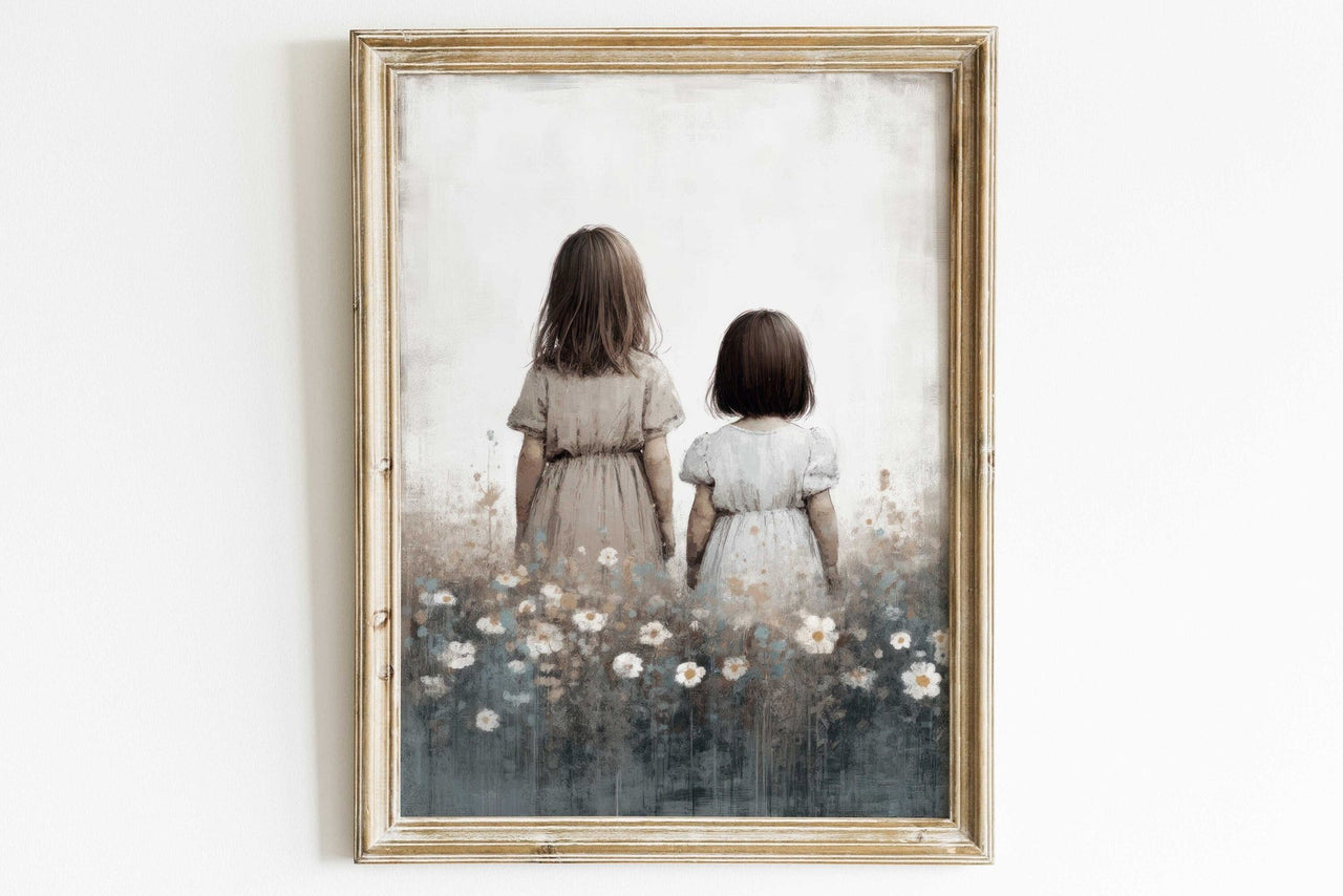 Two Little Sisters Print – Childhood Girls Room Wall Decor