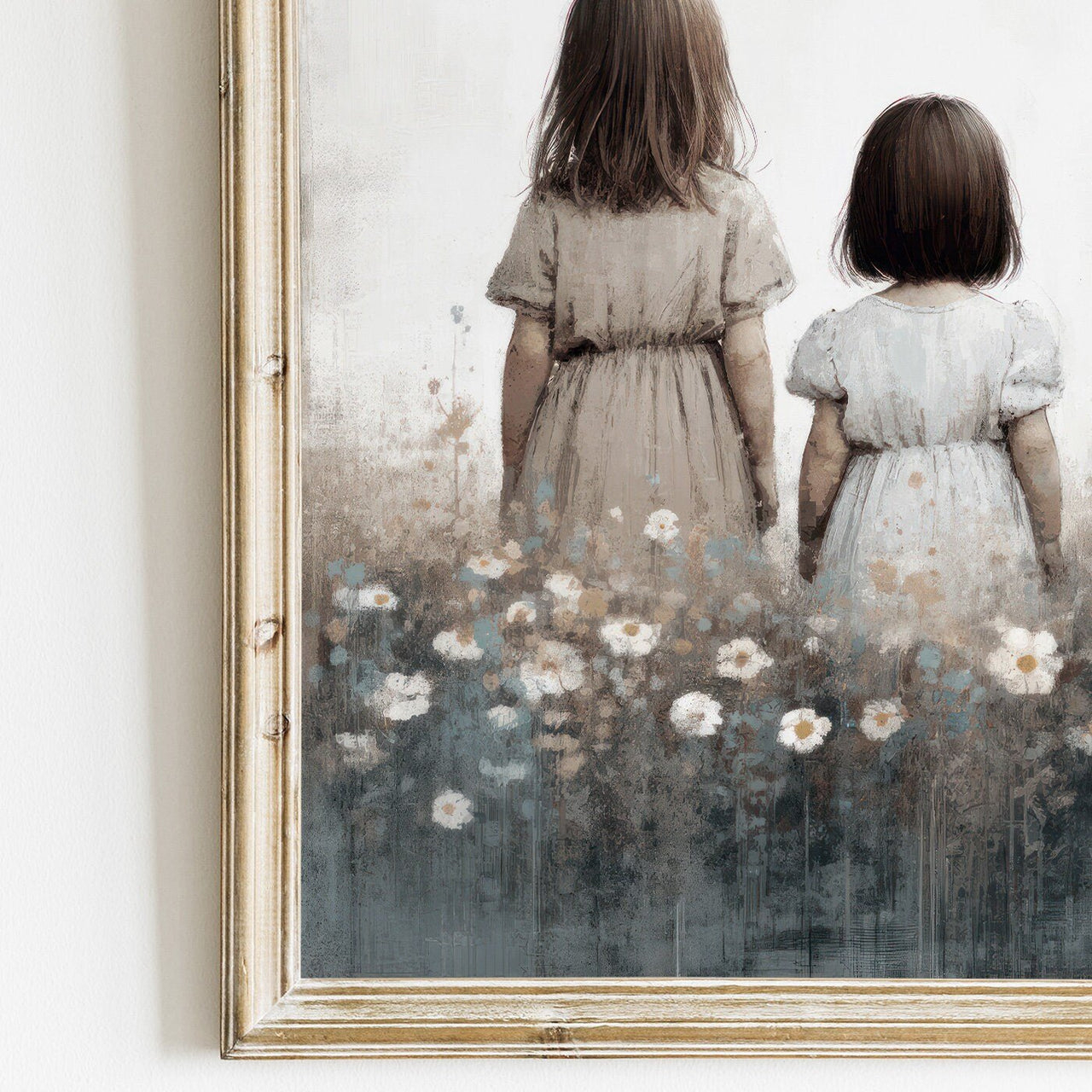 Two Little Sisters Print – Childhood Girls Room Wall Decor