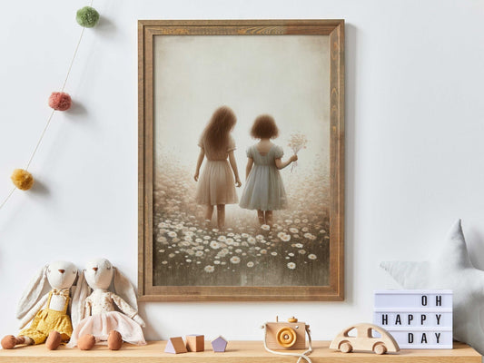 Sisterhood Wall Art, Vintage Sister Painting, Best Friends Decor - WildfieldPrints