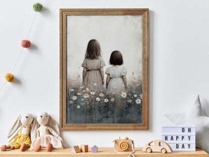 Sisterhood Wall Art, Vintage Sister Painting, Best Friends Decor - WildfieldPrints