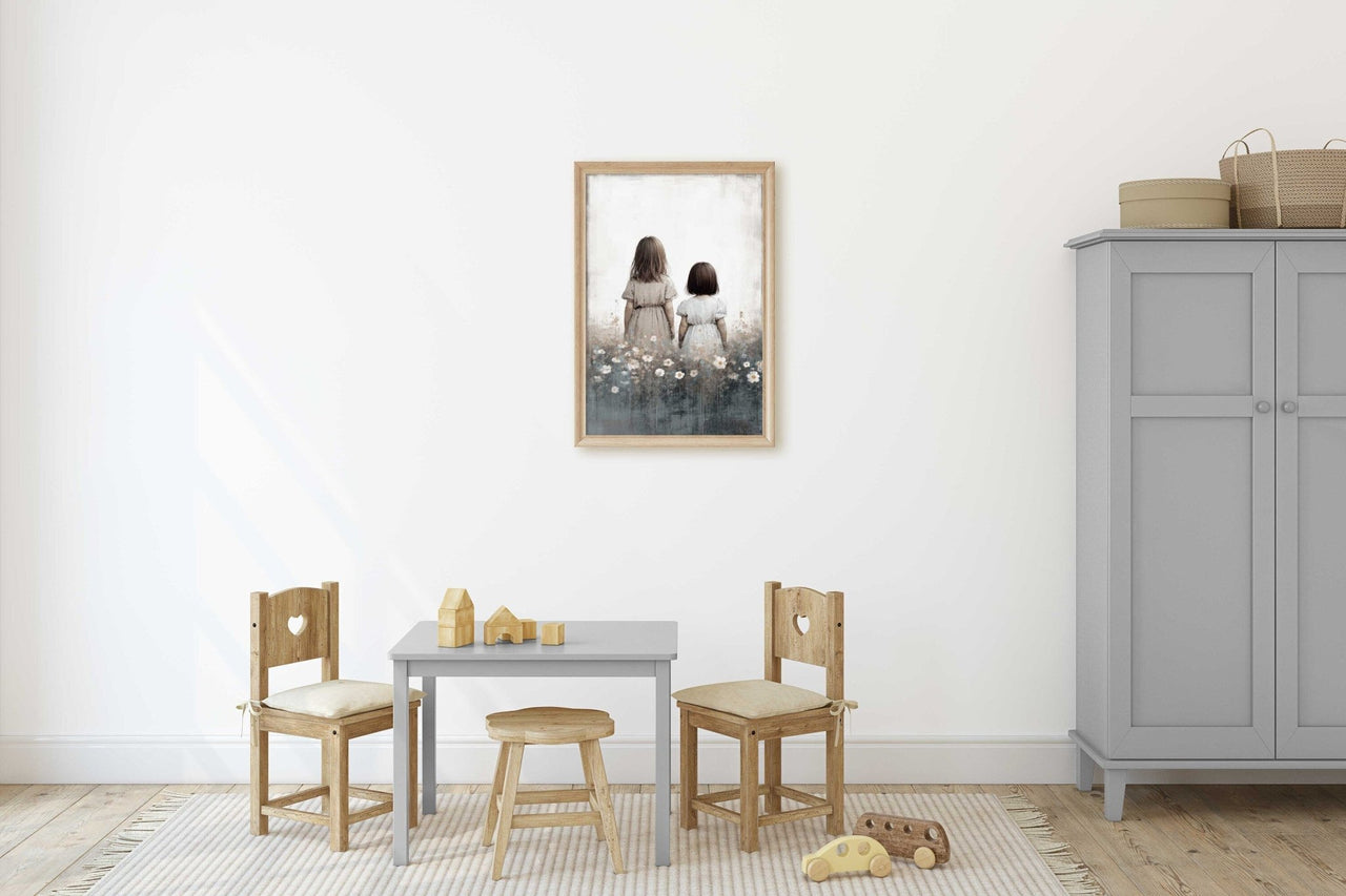 Two Little Sisters Print – Childhood Girls Room Wall Decor