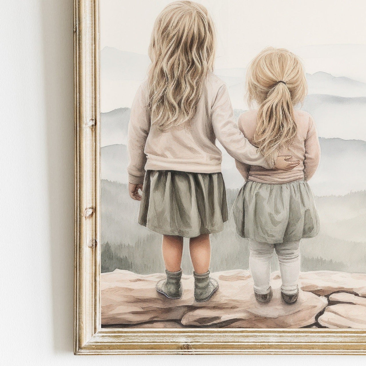 Blonde Sister Mountain Wall Art – Adventure Girls Room Print • Set of 3