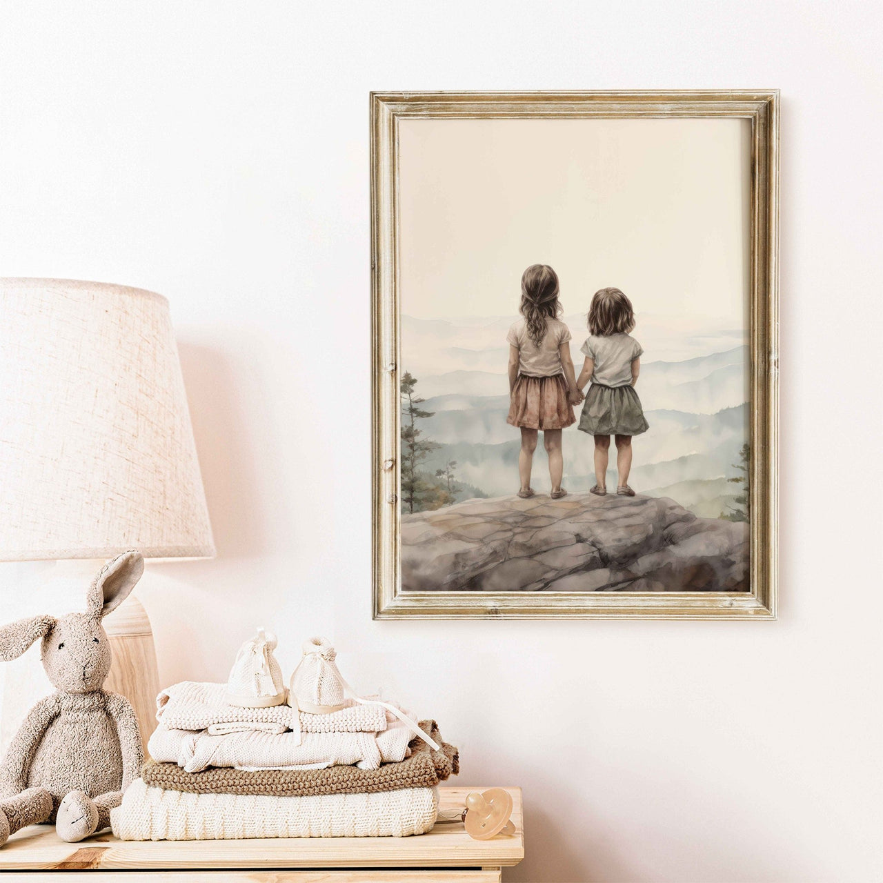 Cliffside Sisters Wall Art – Family Room Print for Kids