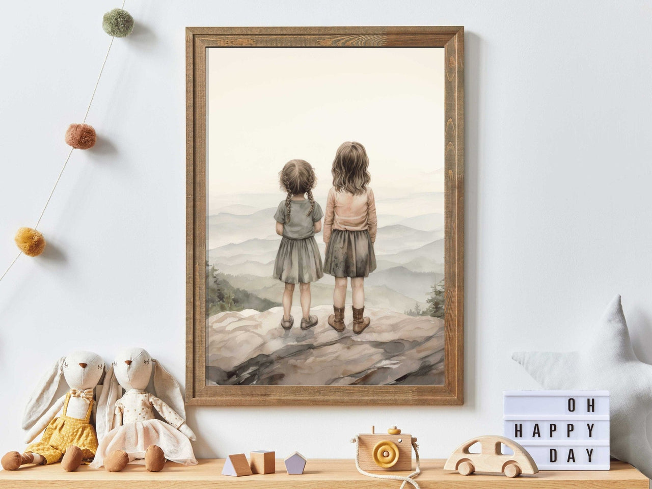 Two Little Girls Wall Art – Sisterhood Nursery Decor