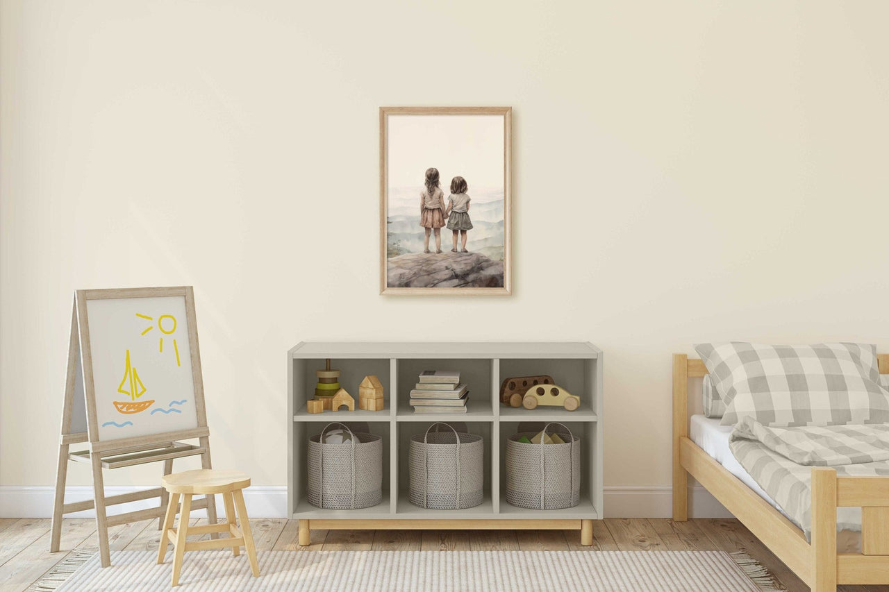 Cliffside Sisters Wall Art – Family Room Print for Kids
