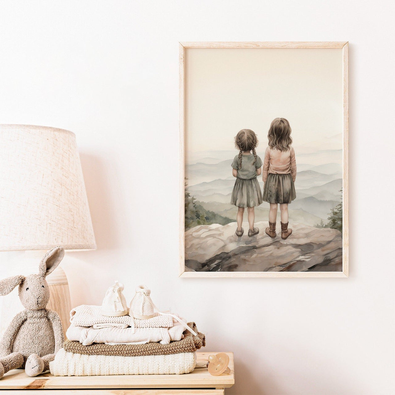 Two Little Girls Wall Art – Sisterhood Nursery Decor