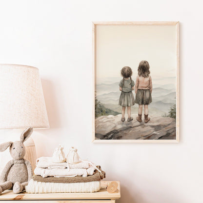 Sisters Bedroom Decor, Cute Room Print, Best Friends Wall Art - WildfieldPrints