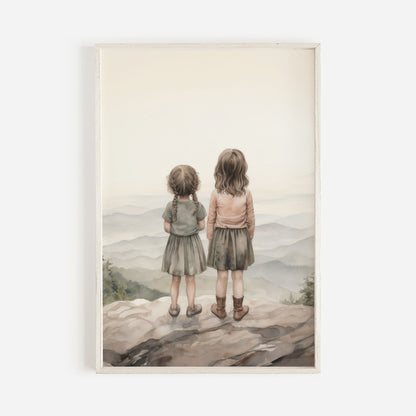 Sisters Bedroom Decor, Cute Room Print, Best Friends Wall Art - WildfieldPrints