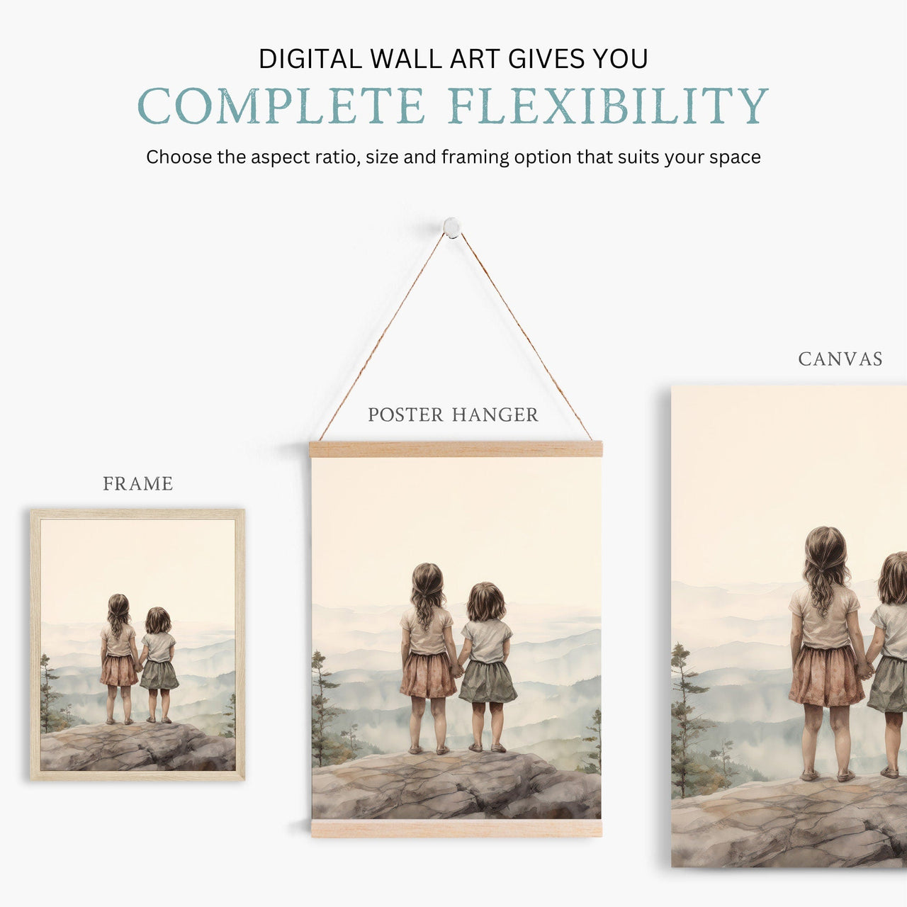 Cliffside Sisters Wall Art – Family Room Print for Kids