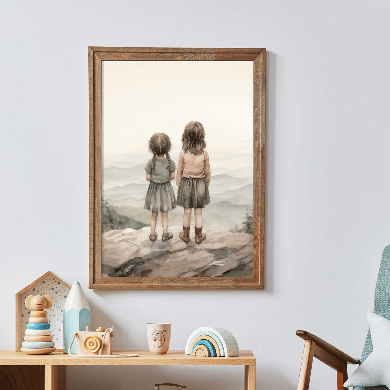 Two Little Girls Wall Art – Sisterhood Nursery Decor