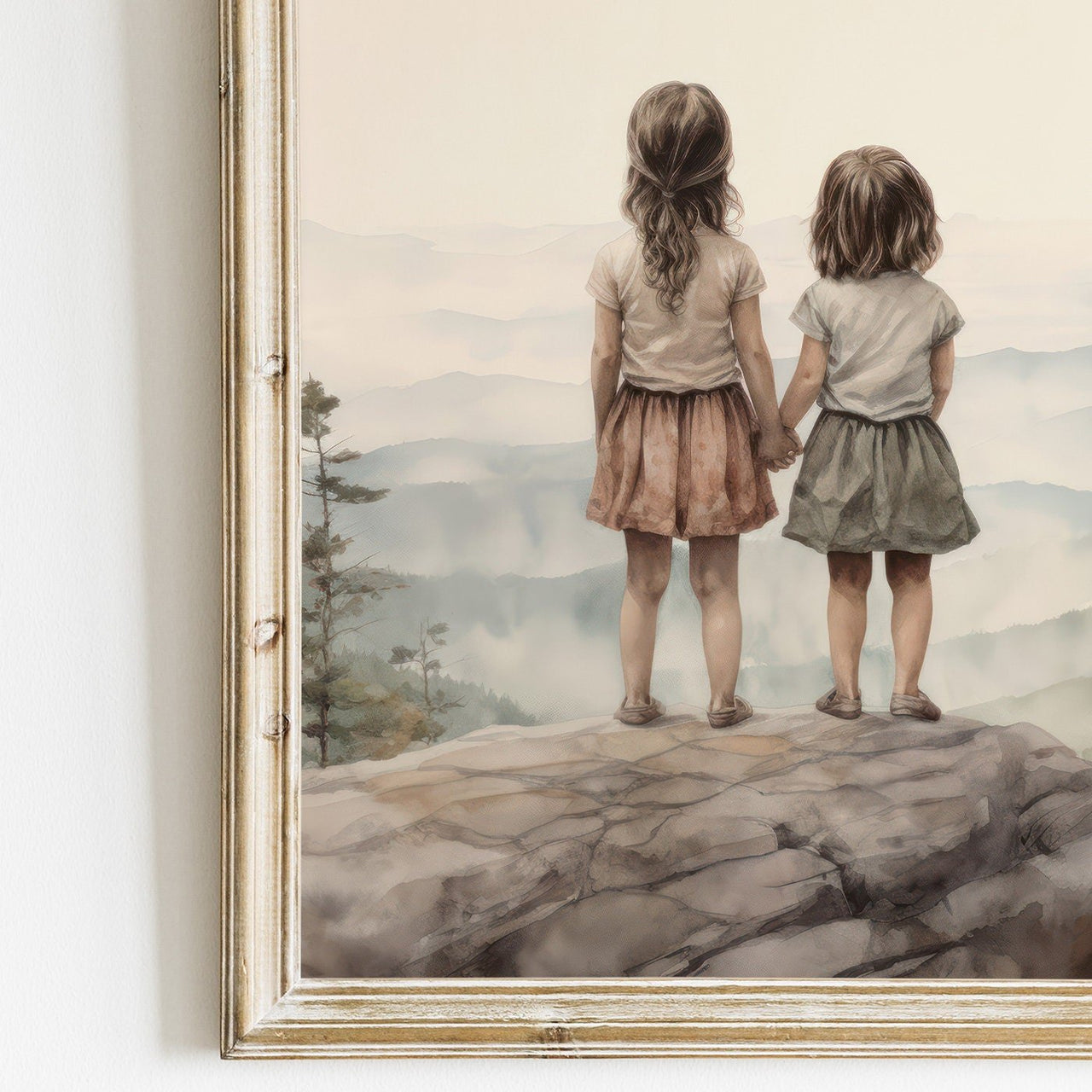 Cliffside Sisters Wall Art – Family Room Print for Kids